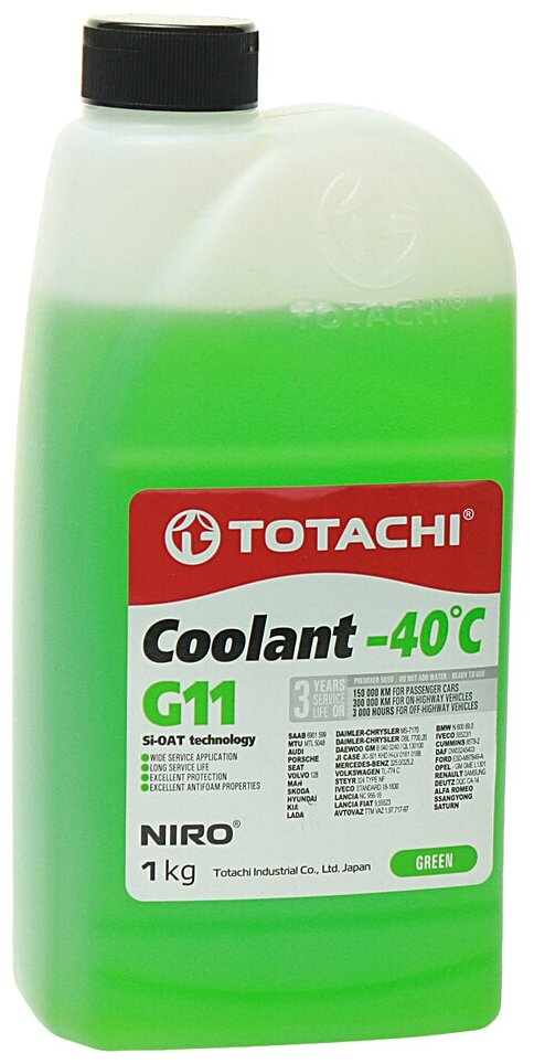 Антифриз зеленый -40C 1кг G11 NIRO Coolant TOTACHI 43201