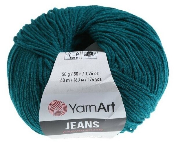 YarnArt Пряжа "Jeans" 55% хлопок, 45% акрил 160м/50гр (63 павлиновый зеленый)