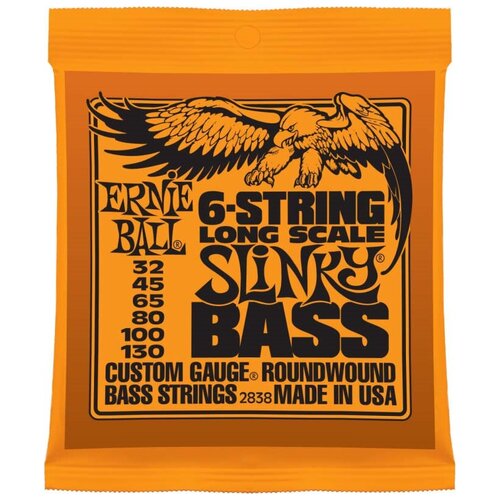 Струны для бас-гитары Ernie Ball P02838 6-STRING SLINKY BASS LONG SCALE NICKEL WOUND (32-45-65-80-100-130) p02835 extra slinky bass комплект струн для бас гитары 40 95 никель ernie ball