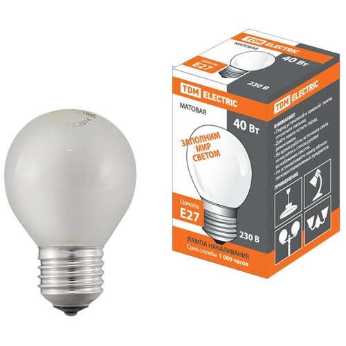 фото Лампа накаливания "шар матовый" 40 вт-230 в-е27 tdm sq0332-0006 (упаковка 20 шт) tdm еlectric