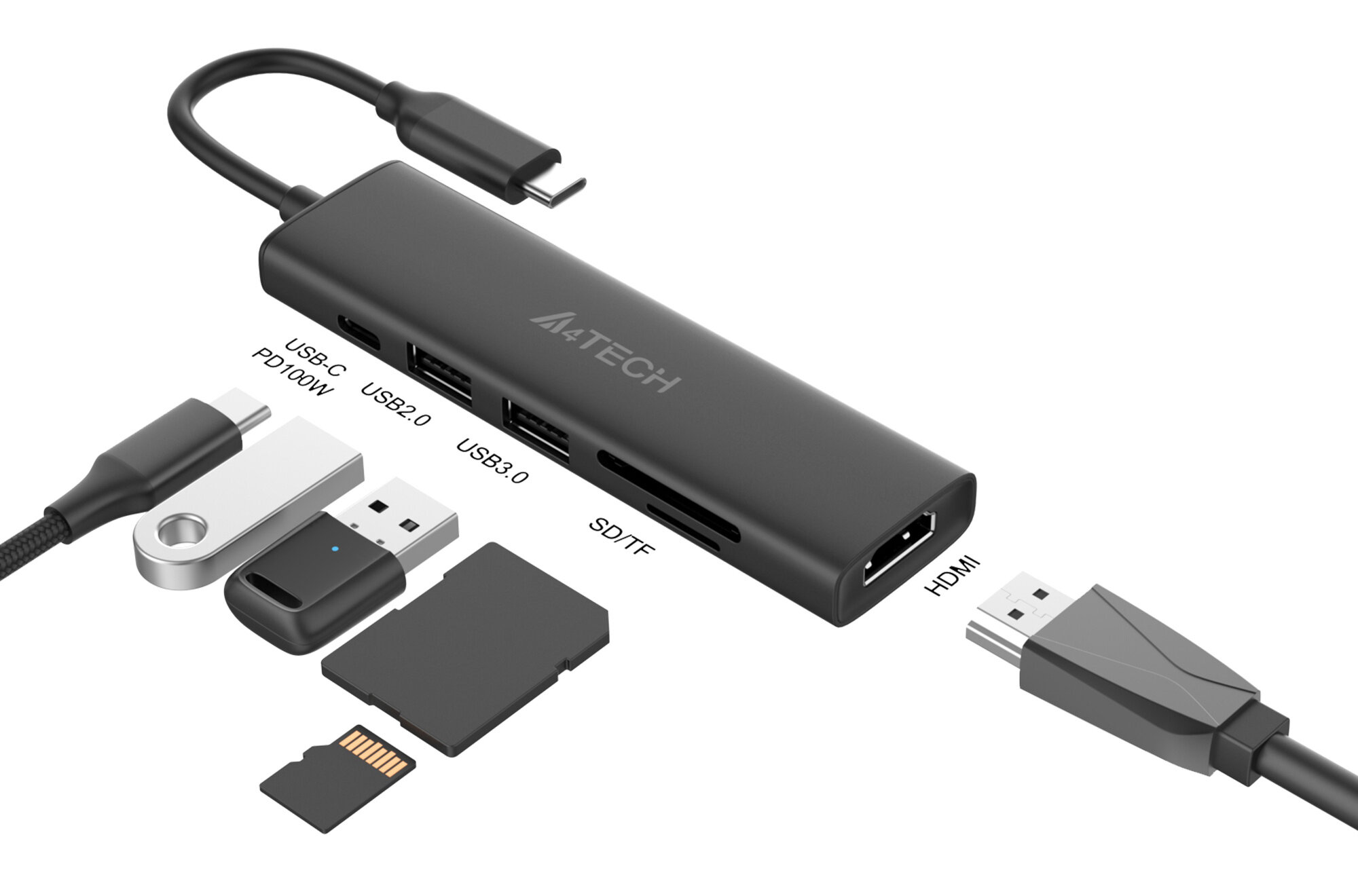 Разветвитель USB-C A4Tech DST-60C серый - фото №19