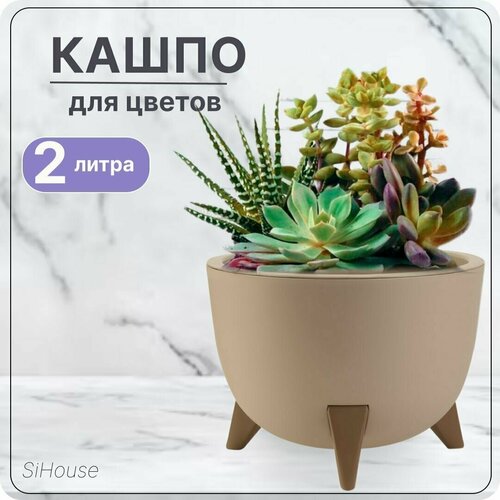 Кашпо для цветов на ножках 2л Грация Цв. Кремовый для кактусов, суккулентов, фиалок