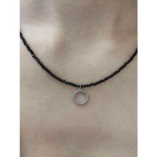 Колье, искусственный камень, стекло, серебряный, черный