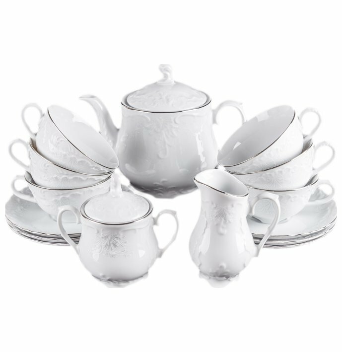 фото Чайный сервиз на 6 персон 15 предметов Cmielow "Рококо /Платиновый узор" (220 мл) / 112058