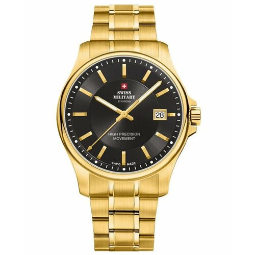 Наручные часы SWISS MILITARY BY CHRONO Мужские швейцарские часы Swiss Military by Chrono SM30200.08 с гарантией, золотой, черный