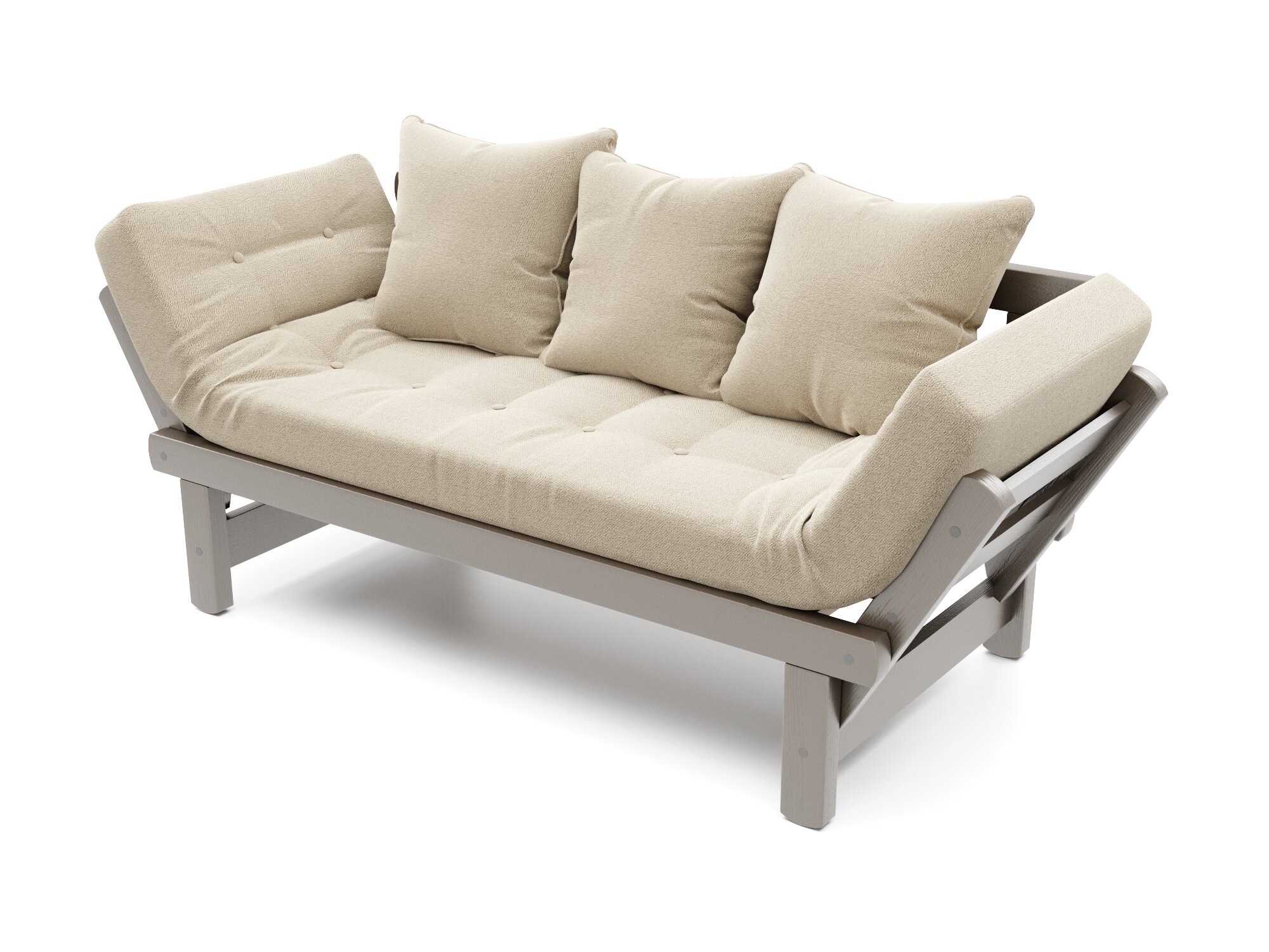 Садовый диван кушетка Soft Element Эльф-С, бежевый-серый, из дерева, раскладной, подушки, рогожка, на террасу, на веранду, для дачи и сада, для бани