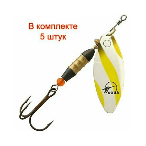 фото Блесна для рыбалки aqua long 07,0g, лепесток № 2, цвет lo-20 (серебро, желтый, черный), 6 штук в комплекте