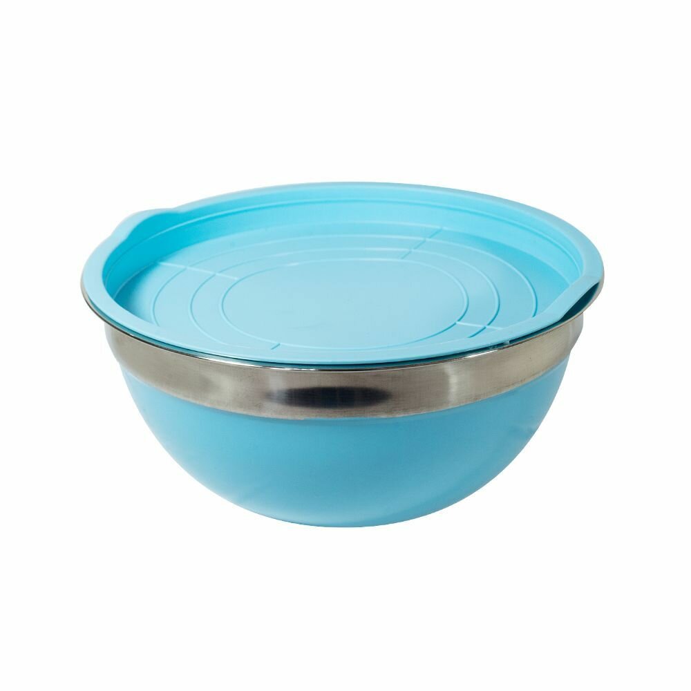 фото Миска нержавеющая сталь с крышкой 28 см, голубой