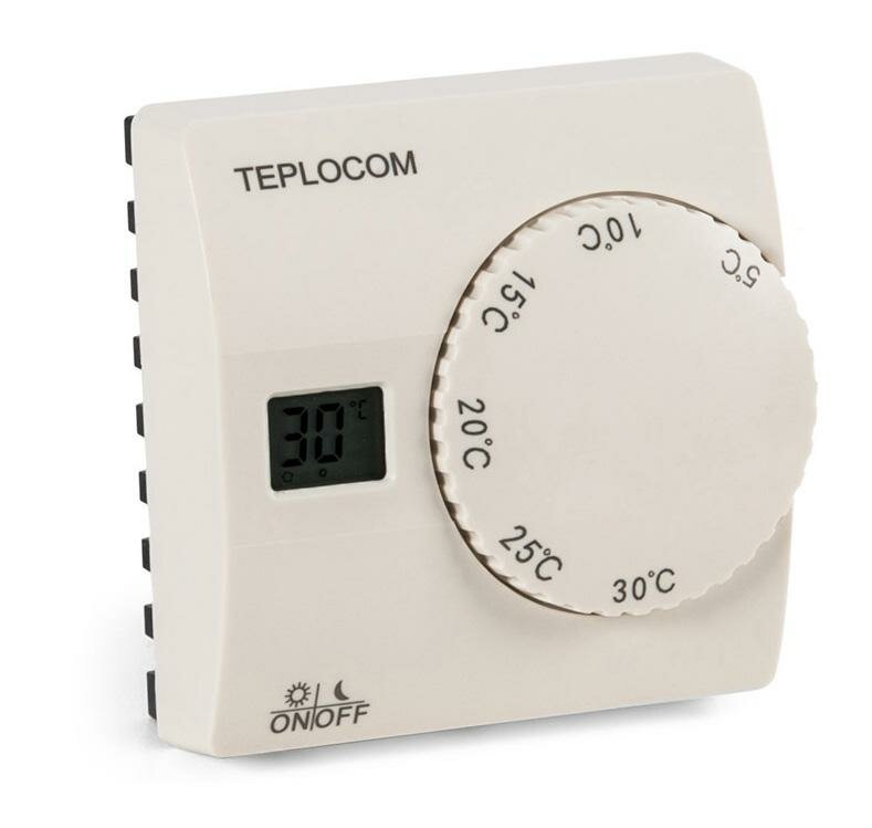 Термостат комнатный TEPLOCOM TS-2AA/8A, проводной реле 250В,8А