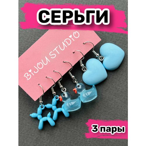 фото Комплект серег bijou.studio набор украшений для девочки, синий, голубой