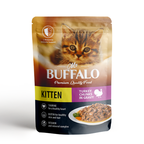 Влажный корм для котят Mr.Buffalo KITTEN пауч индейка на пару в соусе, 85 г