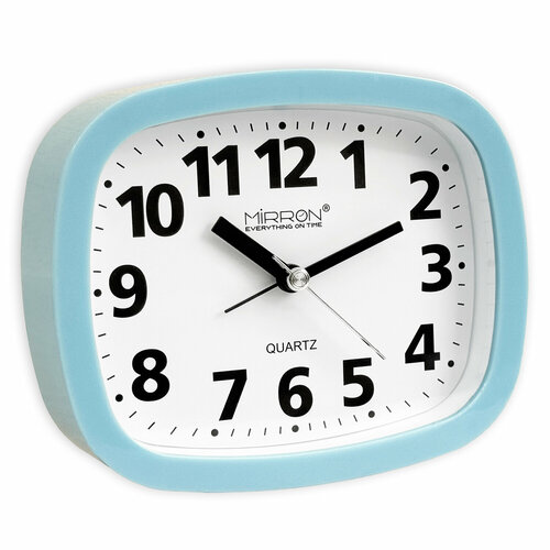 Голубой будильник MIRRON 8342 Г/Годубой цвет корпуса/Белый (светлый) циферблат/Часы на тумбочку/Будильник в детскую комнату/Будильник в спальню/Классический, обычный будильник