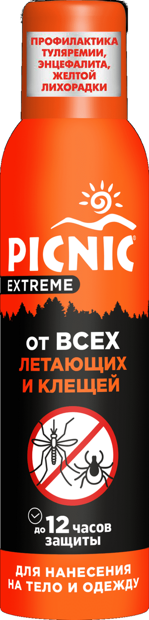 Спрей репеллент от всех видов летающих кровососущих насекомых и клещей PICNIC Extreme, 150мл