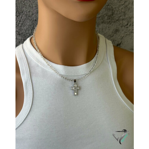 Колье RYKAMI, стекло, длина 40 см, серый, серебряный