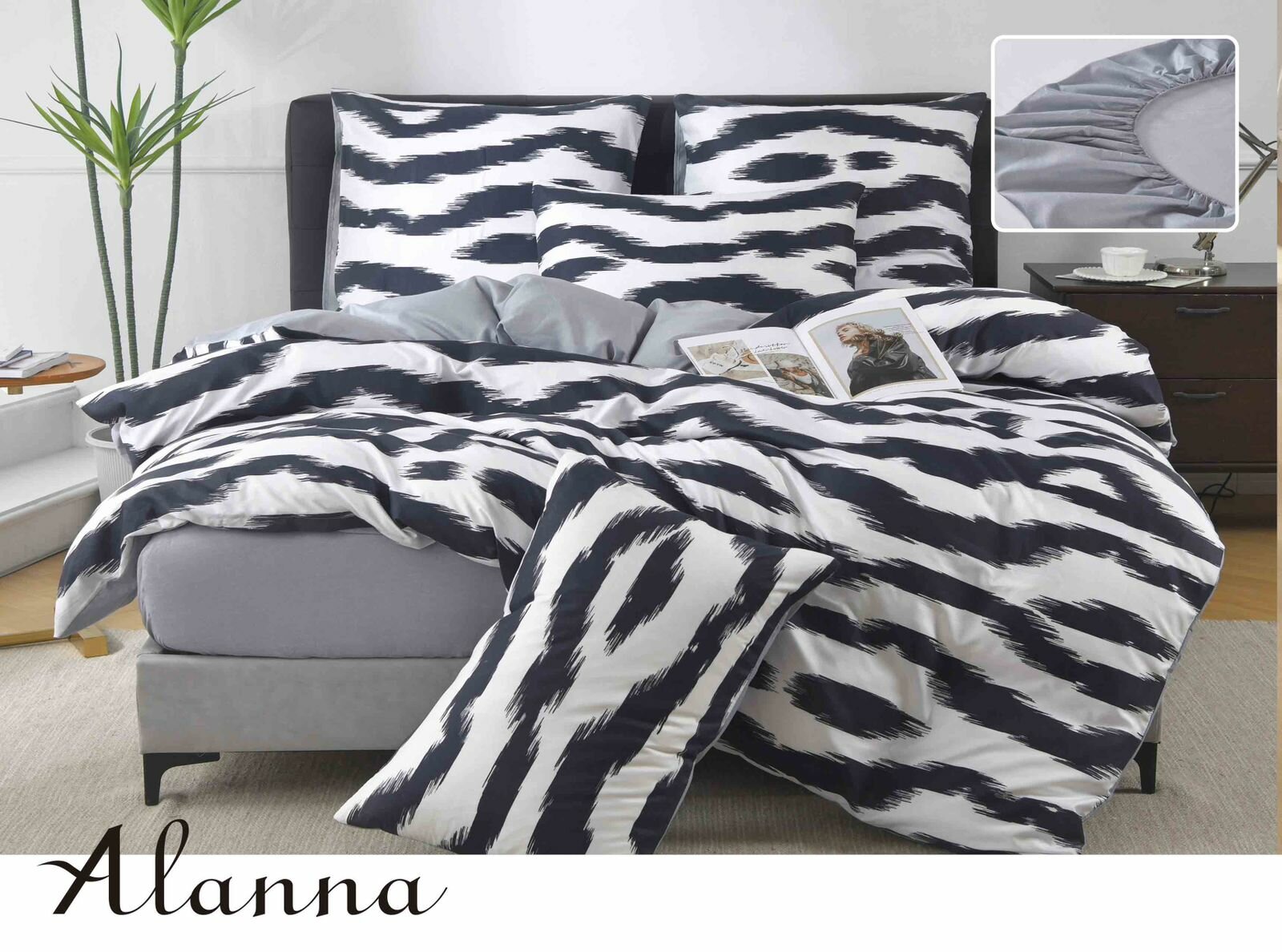 фото Комплект Постельного Белья Аланна Евро Пантера / Евро / простыня 180x220 / пододеяльник 200x220 / 4 Наволочки 50x50-2, 70x70-2