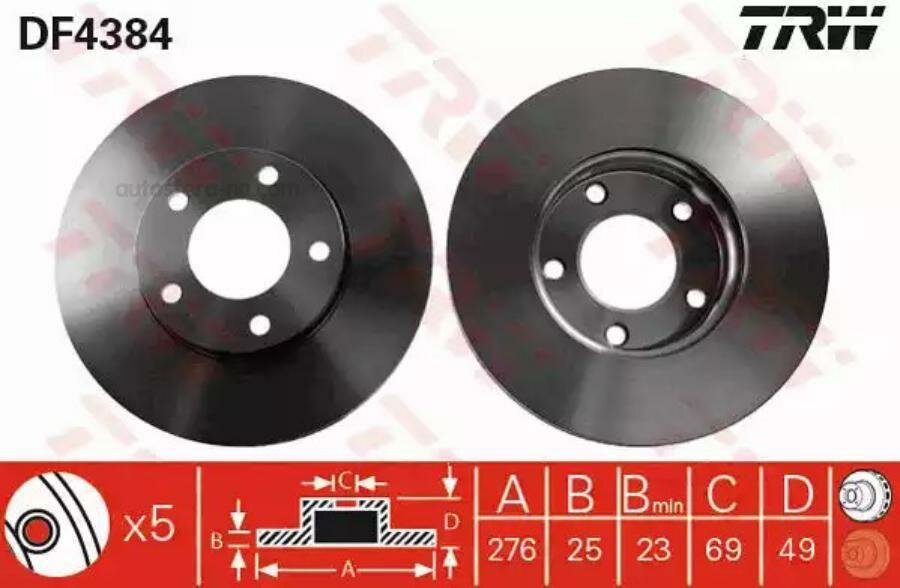 TRW DF4384 Диск тормозной передн MAZDA: 3 03-, 3 седан 04-, 5 05-