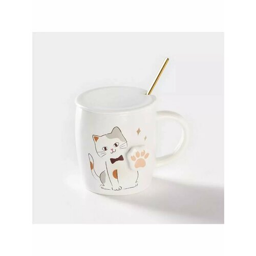 Кружка с керамической крышкой и ложкой 350 мл Кошечка 1112₽