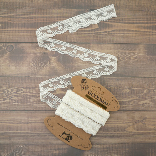 Кружево-вышивка на тюле 30 мм цвет молочный 100% полиэстер 4.5 м GOODMAN T-3003.112