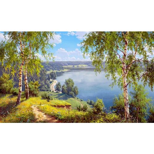 Алмазная мозаика без подрамника 40х50. На берегу реки