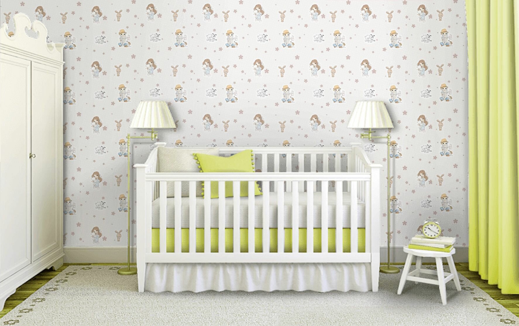 фото Обои в детскую комнату бумажные дуплекс с рисунком, полуметровые (Друзья 02)0,53*10м, бежевые, для девочки