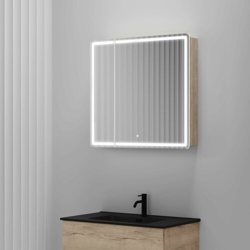 Зеркальный шкаф для ванной комнаты SANCOS Mirror 790x150х740 мм с LED подсветкой цвет дуб галифакс натуральный арт MI80EG 27623₽