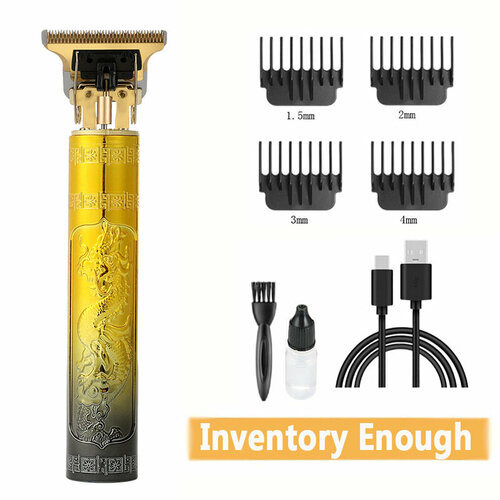 Машинка для стрижки T9 с гальваническим покрытием цвет серо-золотой узор дракон и феникс корпус из АБС-пластика 47100₽