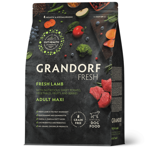 Grandorf FRESH беззерновой корм для взрослых собак крупных пород с живыми пробиотиками, ягненок с бататом