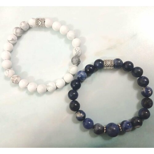 Комплект браслетов, содалит, 1 шт., размер 14 см, синий, белый