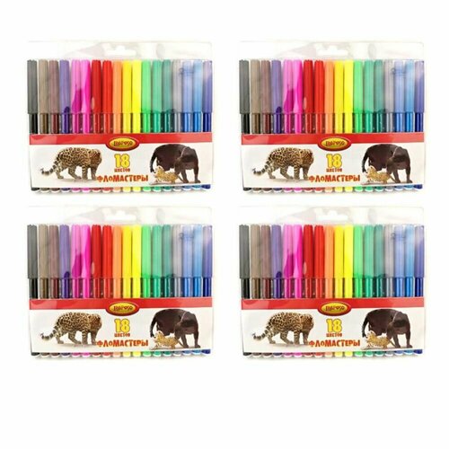 Лимпопо Фломастеры Animals, 18 цветов, 4 уп