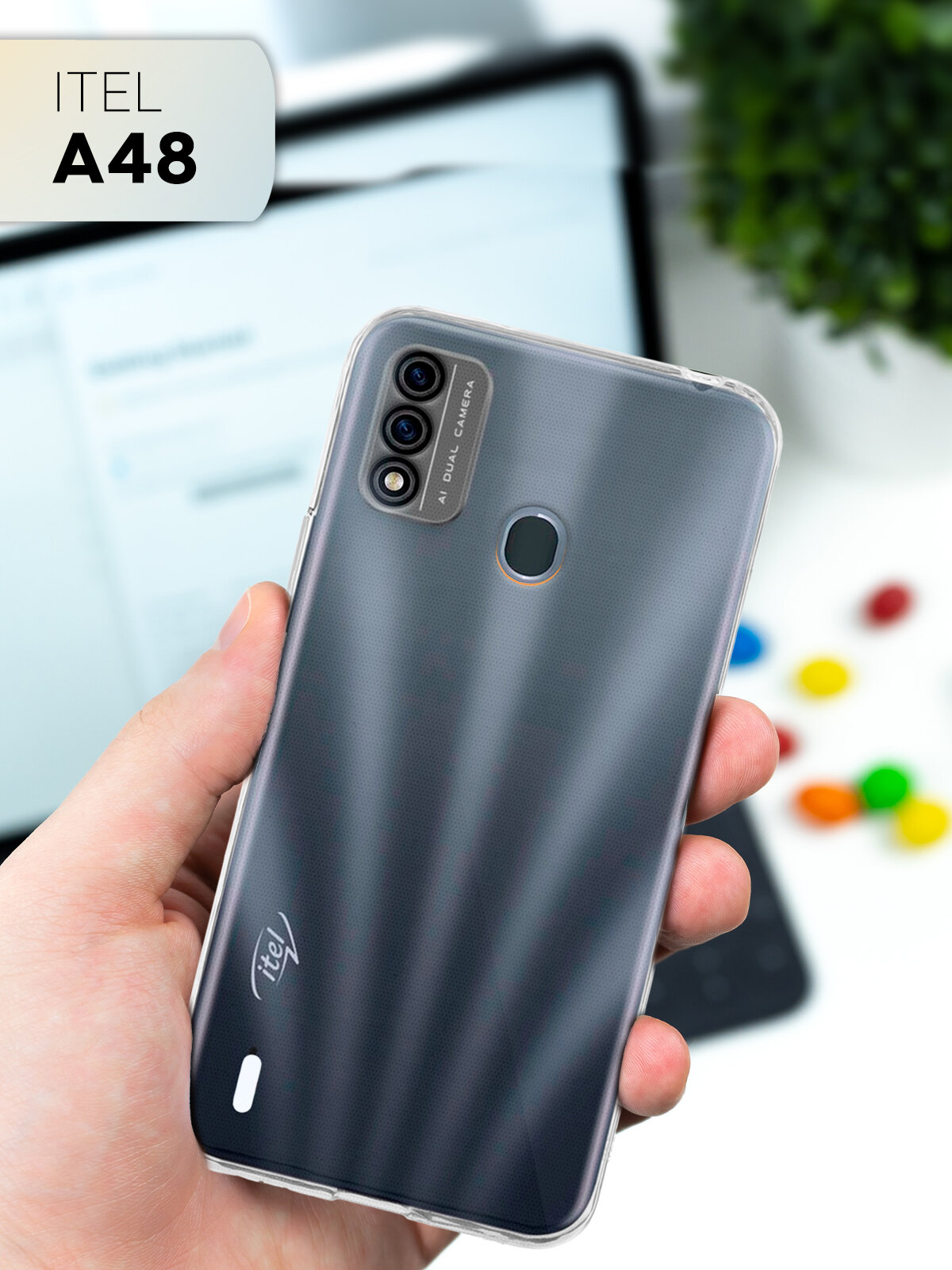 фото Силиконовый чехол на Itel A48 (Itel А48, Ител А48, Айтел А48, a 48) прозрачный, тонкий, гибкий