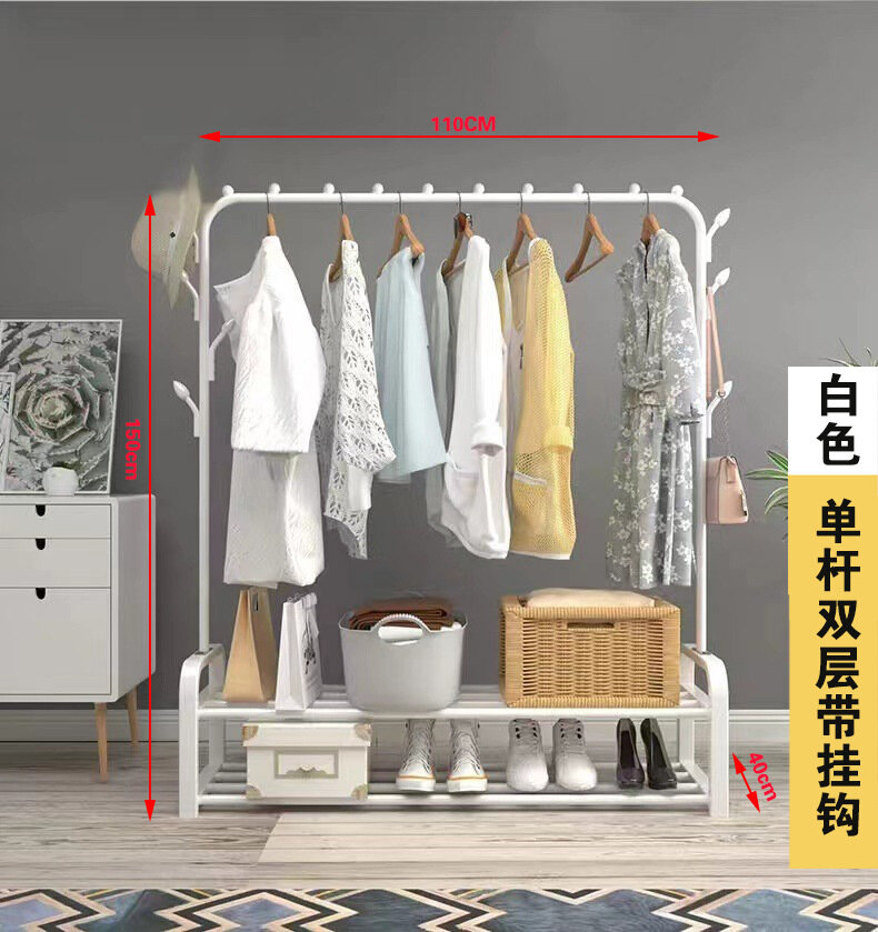 фото Сушильный стеллаж двухуровневый напольно-потолочный, складной, для общежитий и спален, для студентов, для прохладной одежды, белый с крючками, высота 110 см