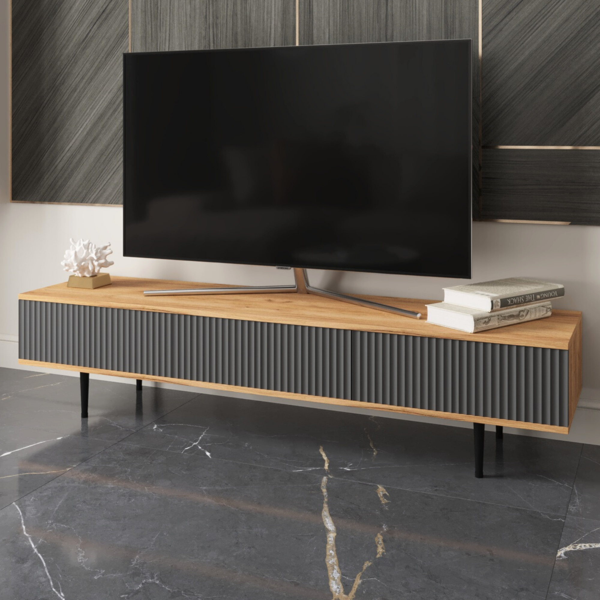 фото Тумба под телевизор на ножках напольная "Дерби" Даркгрей, темно-серая