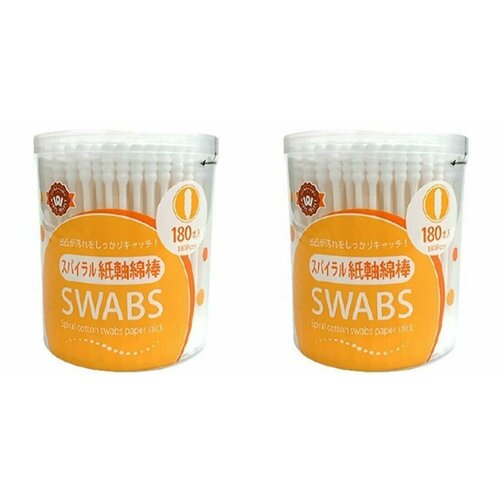 Watts Ватные палочки спиралевидные с бумажным стержнем, 180 шт в уп, 2 уп