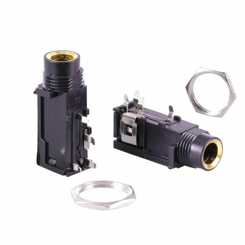 Комплект Гнезд под Штекер 6,5 mm Jack STEREO Угловой Разъем (Мама) 3-контактный стерео 6,5 мм на корпус и плату под пайку, 2 шт