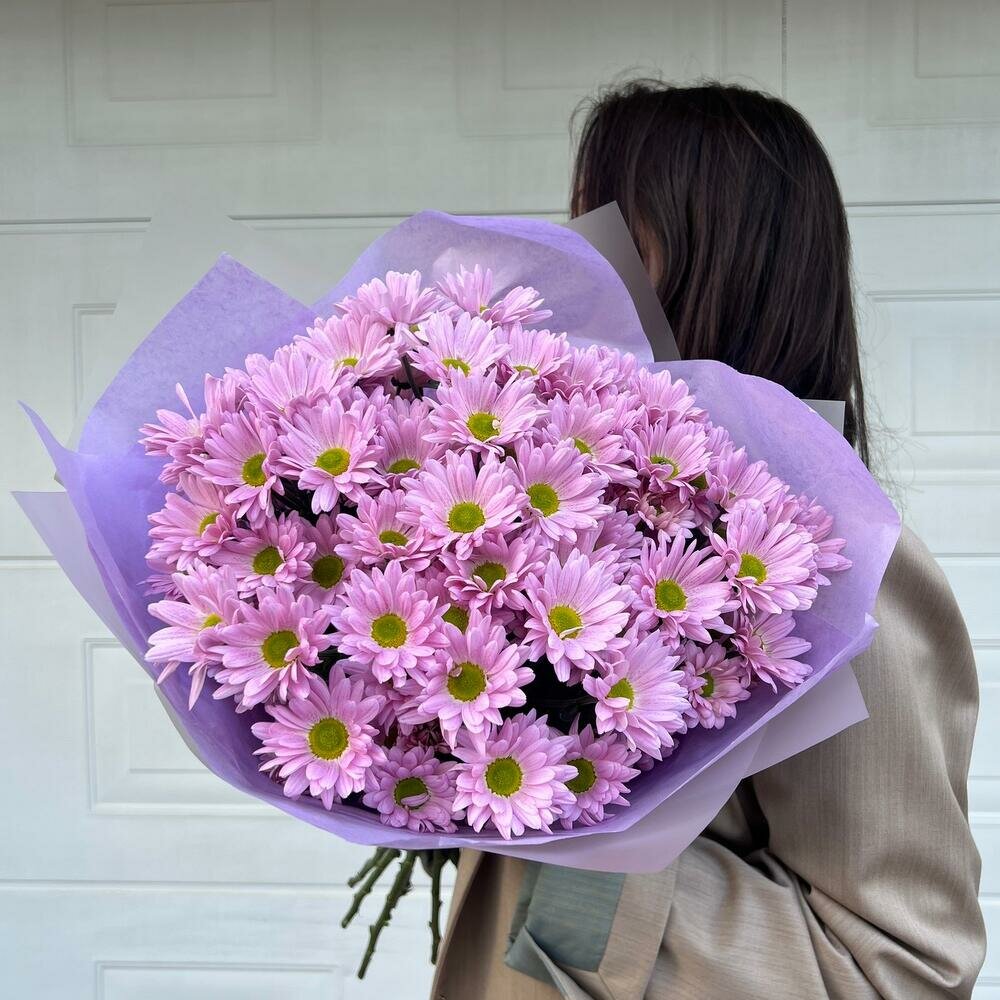 Хризантемы / Букет хризантем 9 шт / Розовые хризантемы / Букет живых цветов Москва