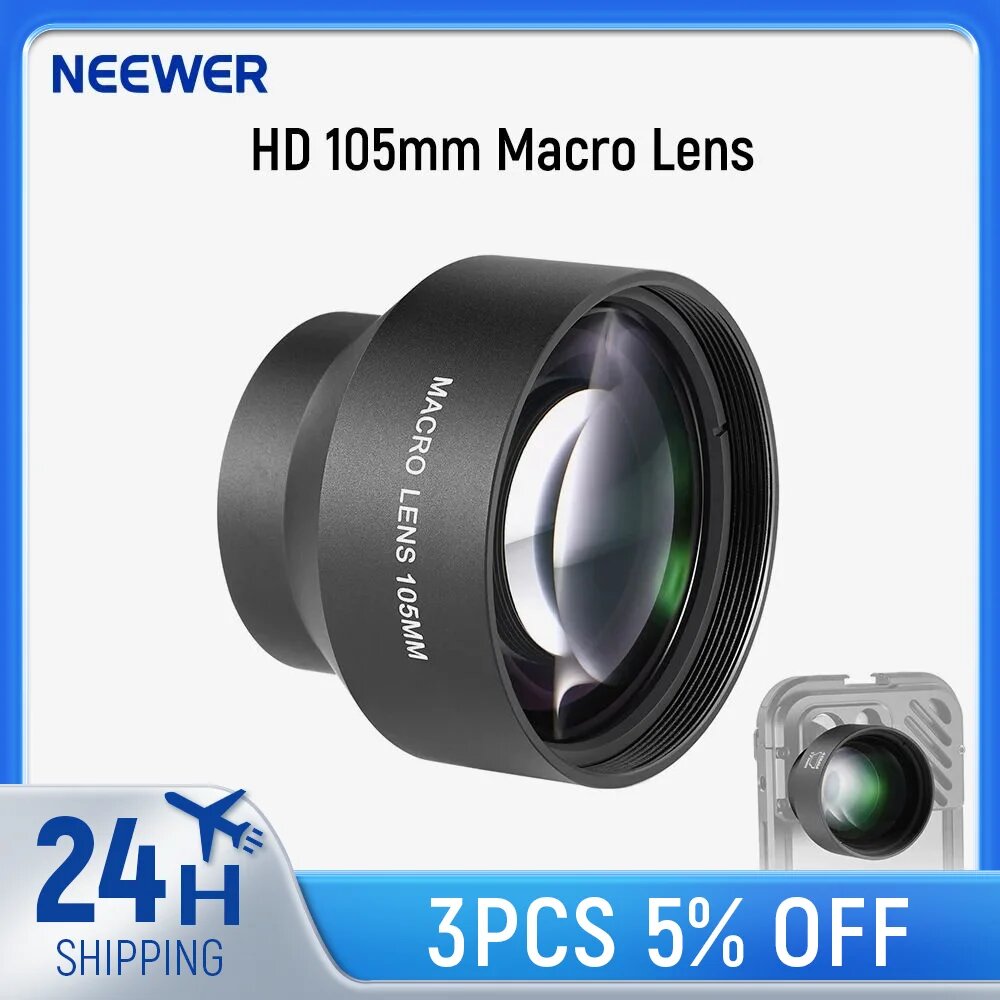 Макрообъектив NEEWER HD 105 мм только для задней панели с резьбой 17 мм для iPhone, Samsung, Xiaomi, чехол-клетка для телефона с адаптером для объектива 17 мм