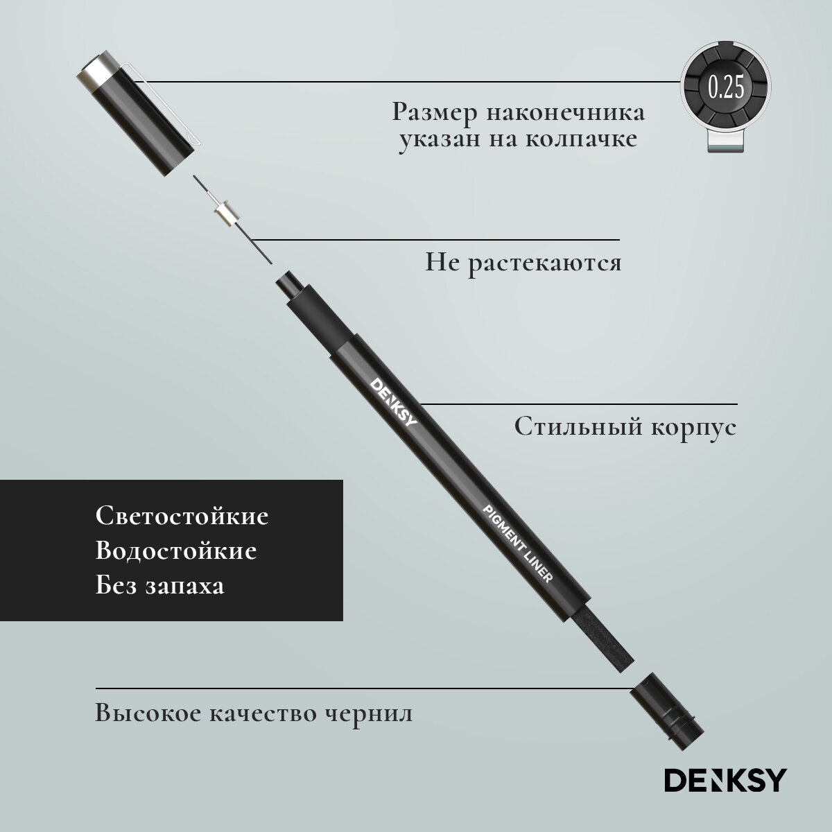 Набор капиллярных ручек линеров, 3 штуки, толщина линии 0,4-1 мм. — фото 1