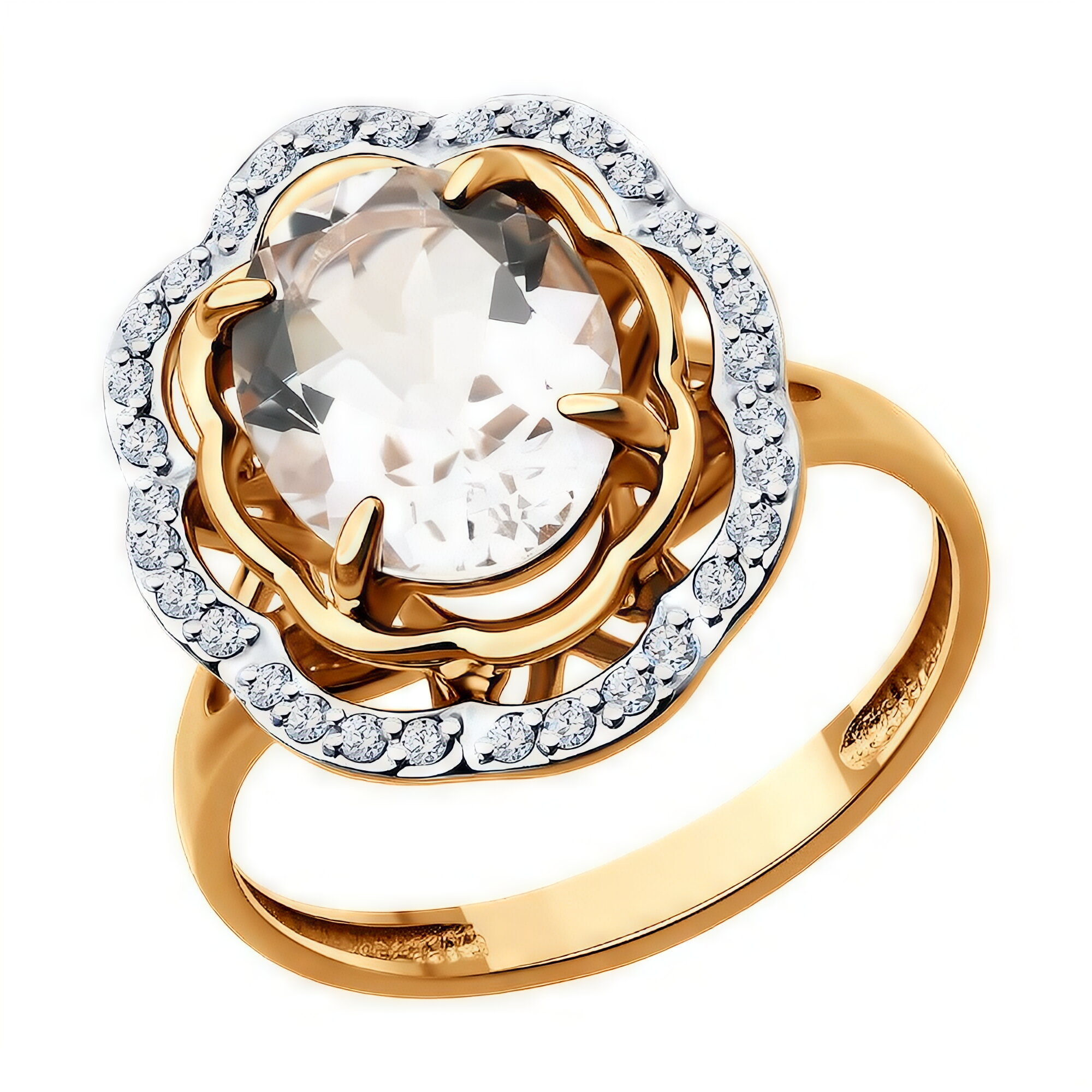 Кольцо Diamant online, красное золото, 585 проба, фианит, горный хрусталь