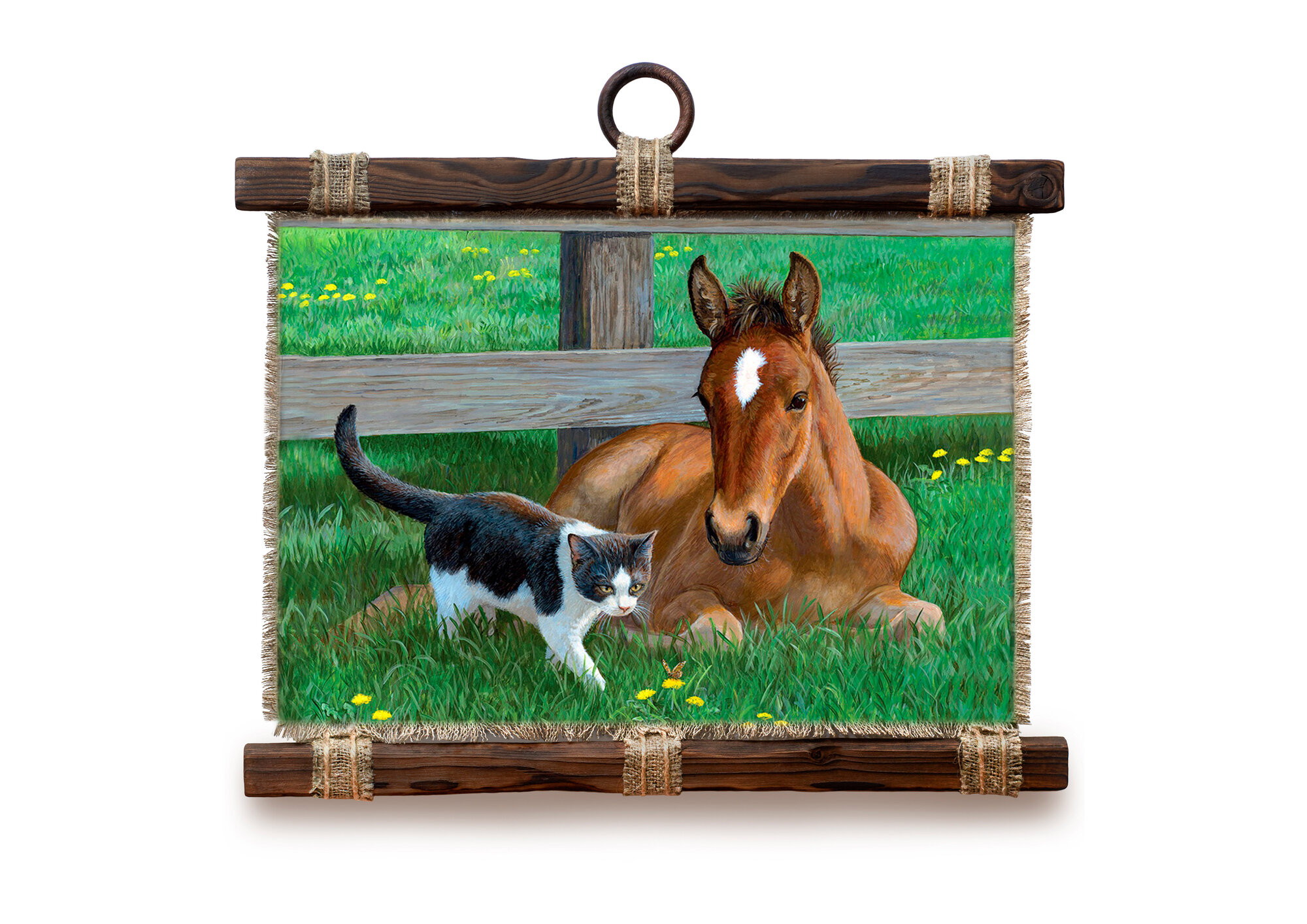 Панно ручной работы Универсальный свиток /Кот и жеребенок , А4 формат