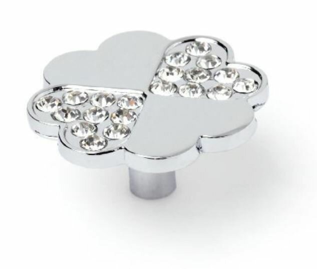 Ручка мебельная кнопка REI POMO-ZAMAK/CRISTAL 37 TREBOL CROMO BRILLO-TRANS
