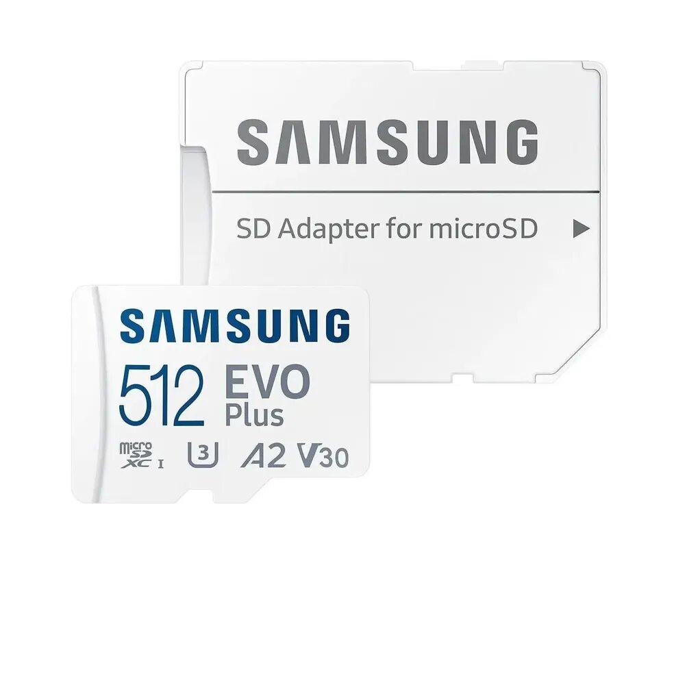 Карта памяти Samsung microSDXC 512 ГБ Class 10, V30, A2, UHS-I U3, R 160 МБ/с, адаптер на SD, 1 шт, белый