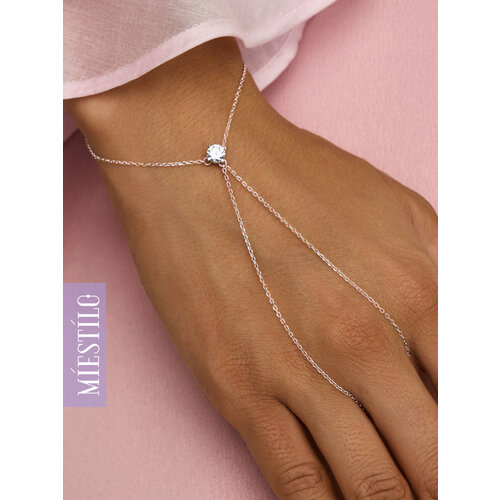 Слейв-браслет MIESTILO, серебро, 925 проба, родирование, фианит, длина 22 см., серебристый