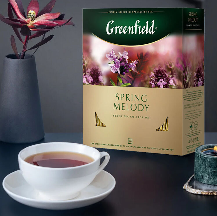 Чай Greenfield "Spring Melody", черный, с чабрецом и мятой, 150г