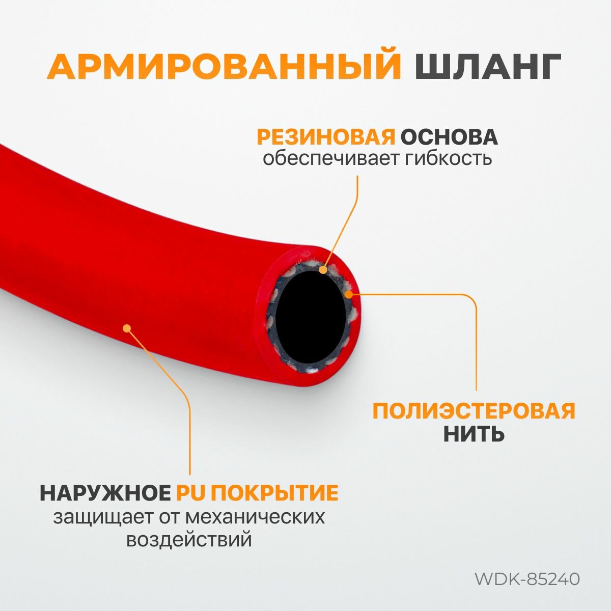 Изображение Шланг пневматический армированный WIEDERKRAFT PVC в возвратной катушке 15 м 8/12 мм 1/4 20 бар WDK-85240