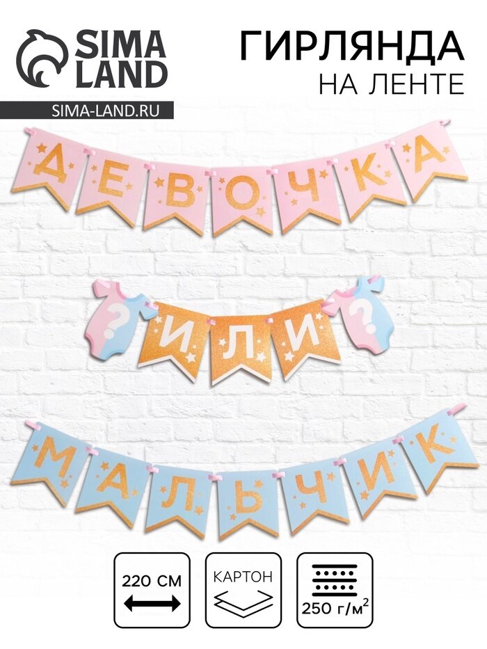 Гирлянда на ленте «Гендер пати», мальчик или девочка, длина 220 см