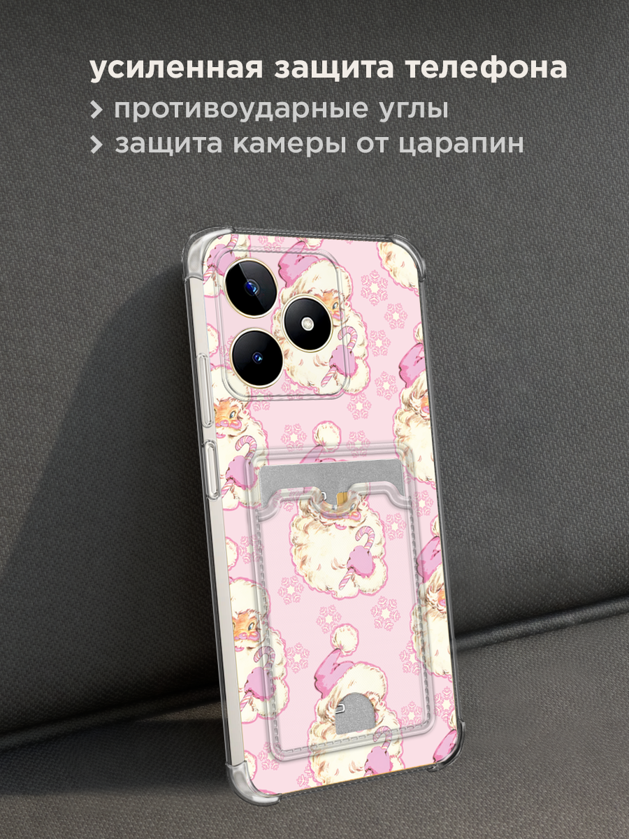 Чехол на Realme C53/C51/Note 50 (Реалми С53/С51/Нот 50) с картой и принтом Санты розовый паттерн 1 — фото 1