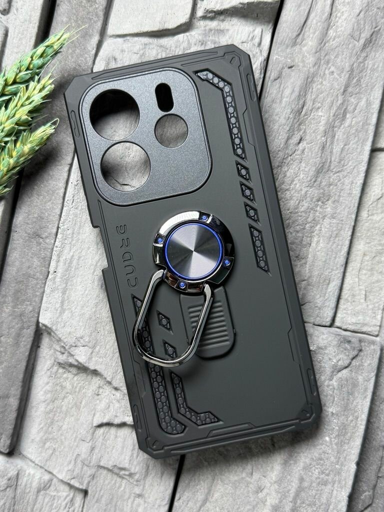 Изображение Чехол противоударный для Xiaomi Redmi Note 14 4G ( Сяоми Редми Ноут 14 4джи ) с функцией подставки, с кольцом-держателем, ударопрочный, усиленный, черный