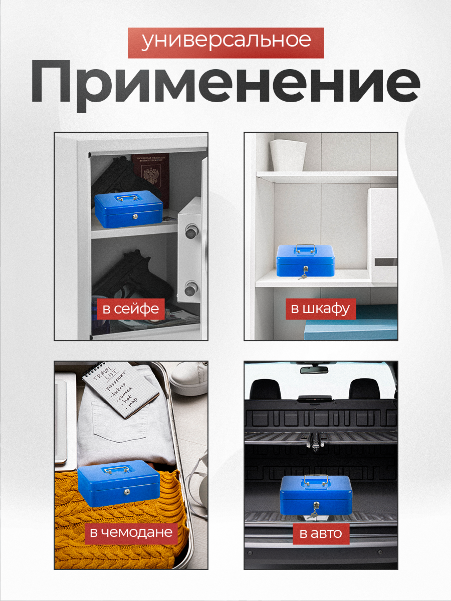 Ящик для денег SAFEBURG Keeper-25 Blue Gloss, переносной сейф/кэшбокс — фото 1