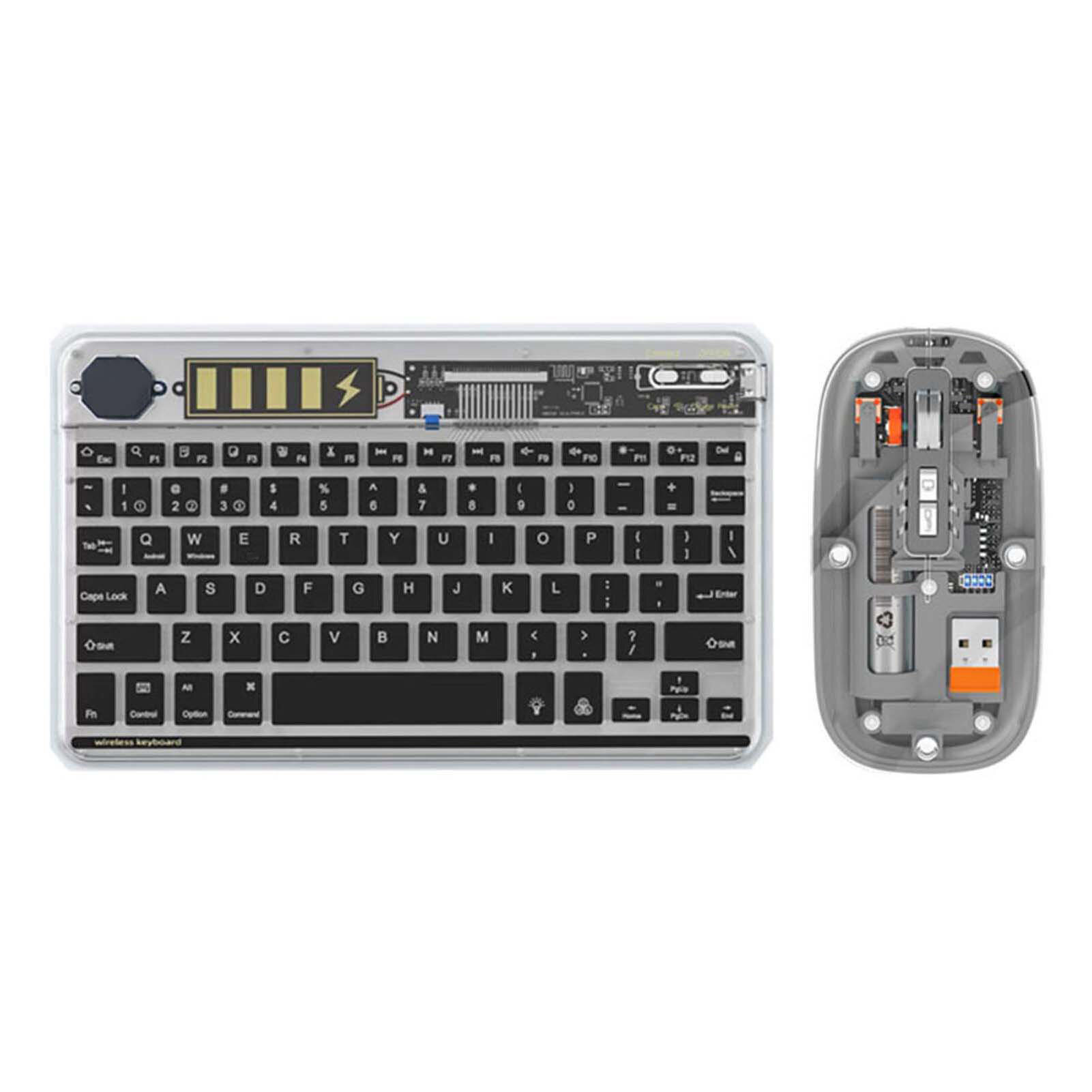 Wireless Keyboard & Mice Combo BT3.0 Connection Transparent Designs LED Colorful Backlit Rechargeable Battery Display Key Mute Mouse Type-C Charging Support PC, Laptop, Tablet, Phone for Office, Home, Game Compatible with Windows MacOS