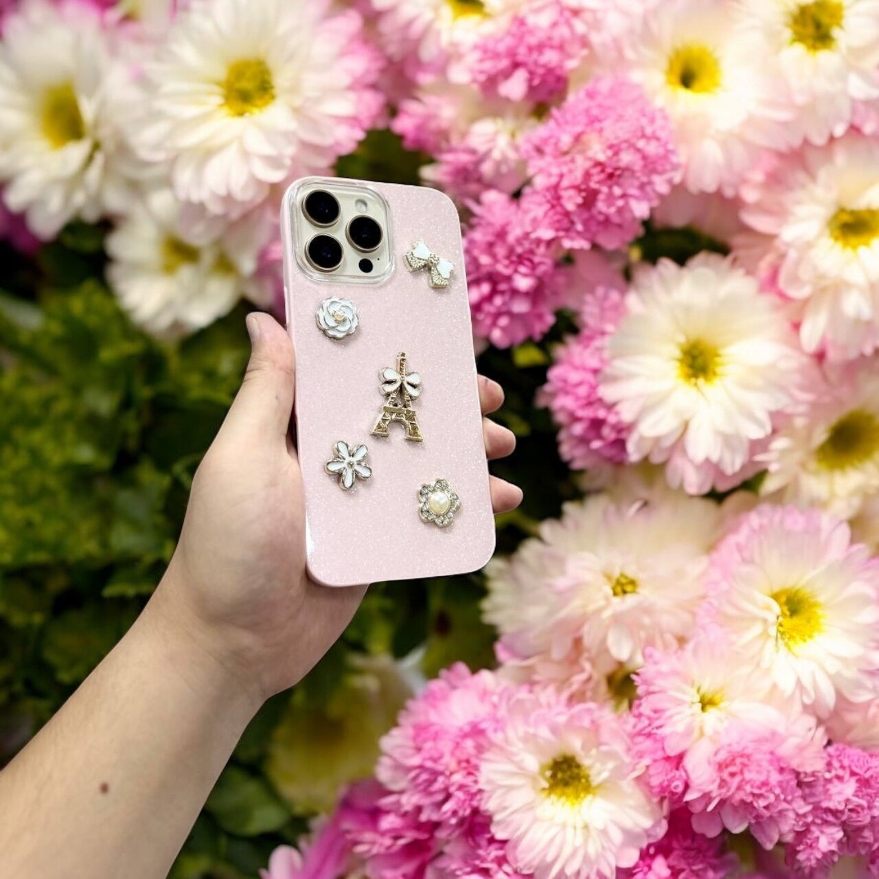 Чехол LadyCharm Pink для iPhone Xs, блестящий, с декоративными элементами, для девушек